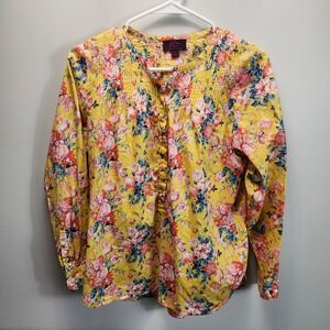 J.Crew Liberty Fabric Floral Pintuck Blouse Yellow Pink Cotton J0012 Size 4